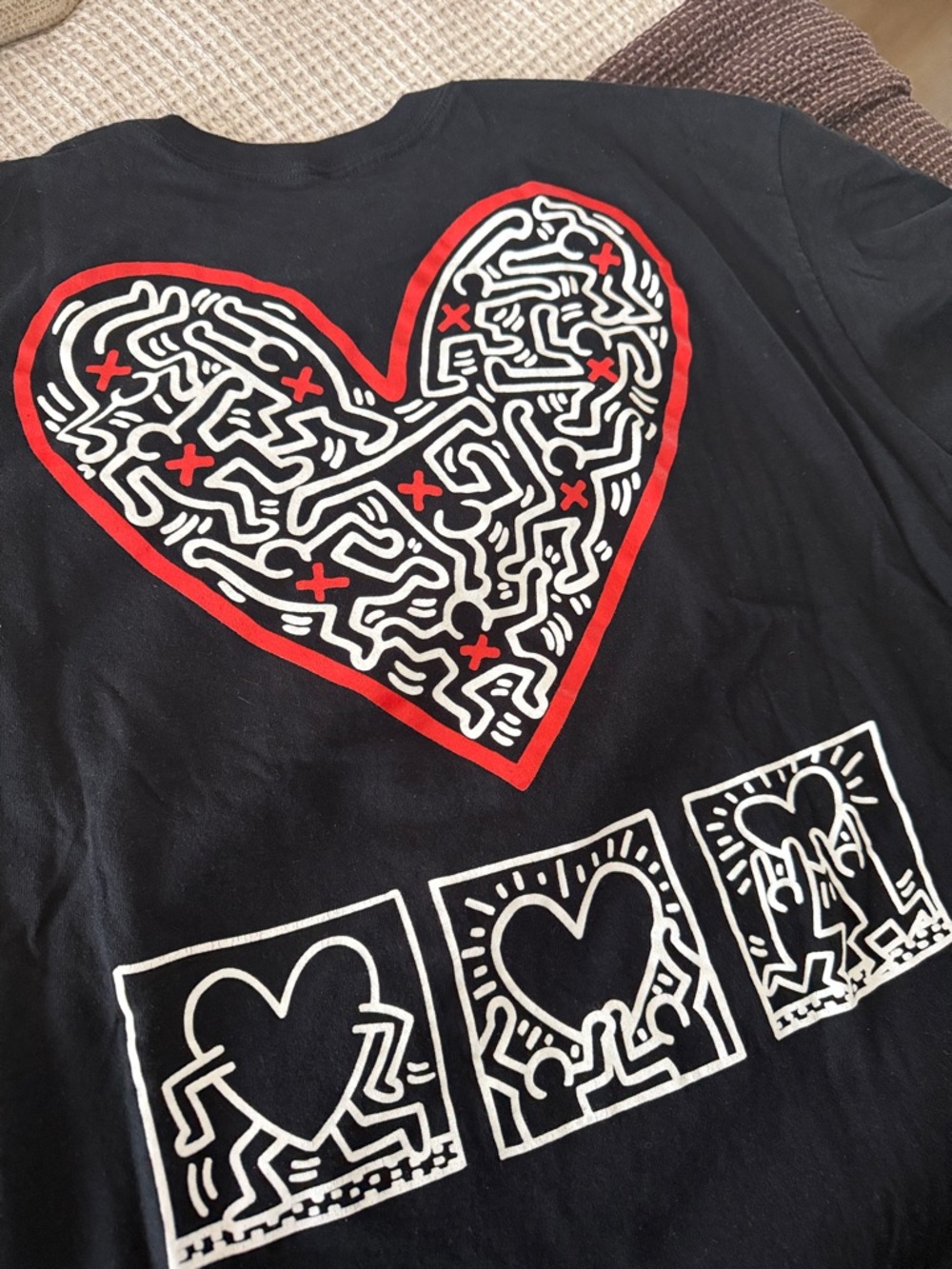 Keith Haring Black Graphic Tee with Red & White Heart Design - Picture 6 of 6